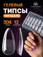 Гелевые типсы, форма "миндаль", 12 размеров, 504 шт