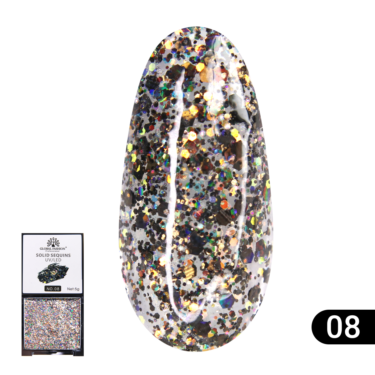 Гель-краска с глиттером, Solid Sequins color gel 5 гр, 08