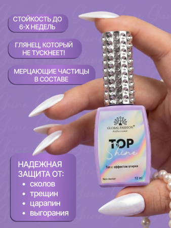Топ для ногтей с эффектом втирки «TOP SHINE» без липкого слоя, 12 мл, 02