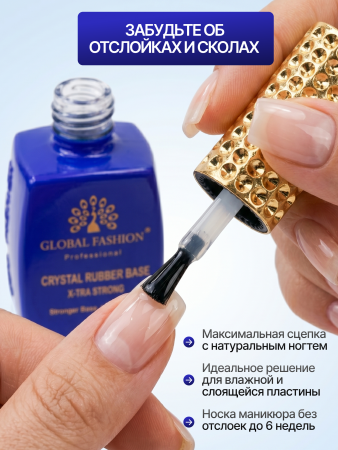 База с высокой адгезией, Global Fashion, Crystal Rubber Base X-tra Strong, 12 ml