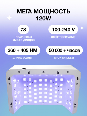 Лампа для ногтей Led/UV, Global Fashion L-1009, 120W, white, T09Y