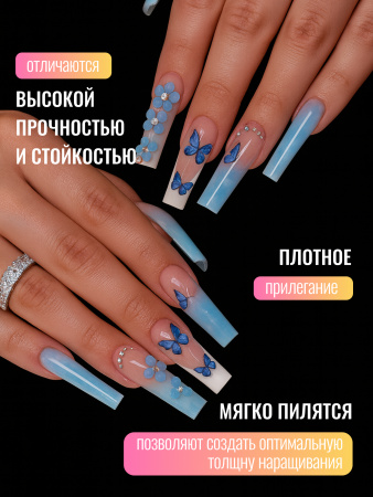 Гелевые типсы, Global Fashion,  экстрадлинные 5xl, 12 размеров 120шт, 01, квадрат