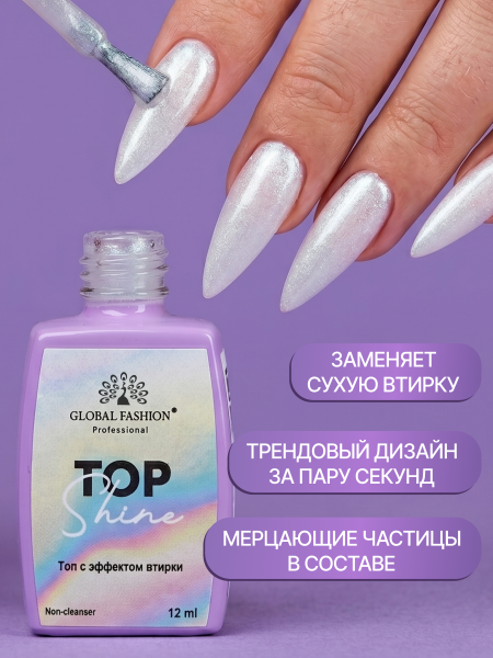 Топ для ногтей с эффектом втирки «TOP SHINE» без липкого слоя, 12 мл, 01