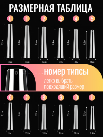 Гелевые типсы, Global Fashion,  экстрадлинные 5xl, 12 размеров 120шт, 01, квадрат