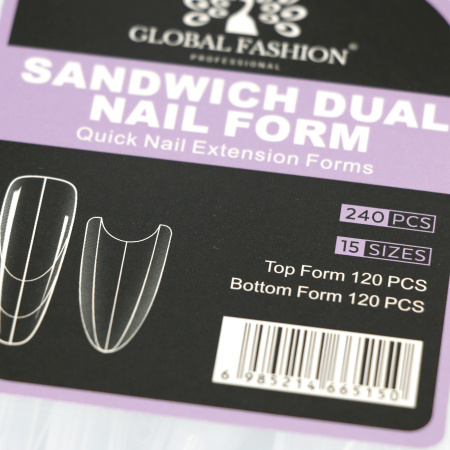 Верхние многоразовые формы "сэндвич", Global Fashion Sandwich Dual Nail Form, 240шт, миндаль